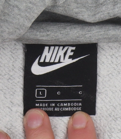 Nike Men’s Grey Pullover Hoodie L Regular Fit Logo Fleece