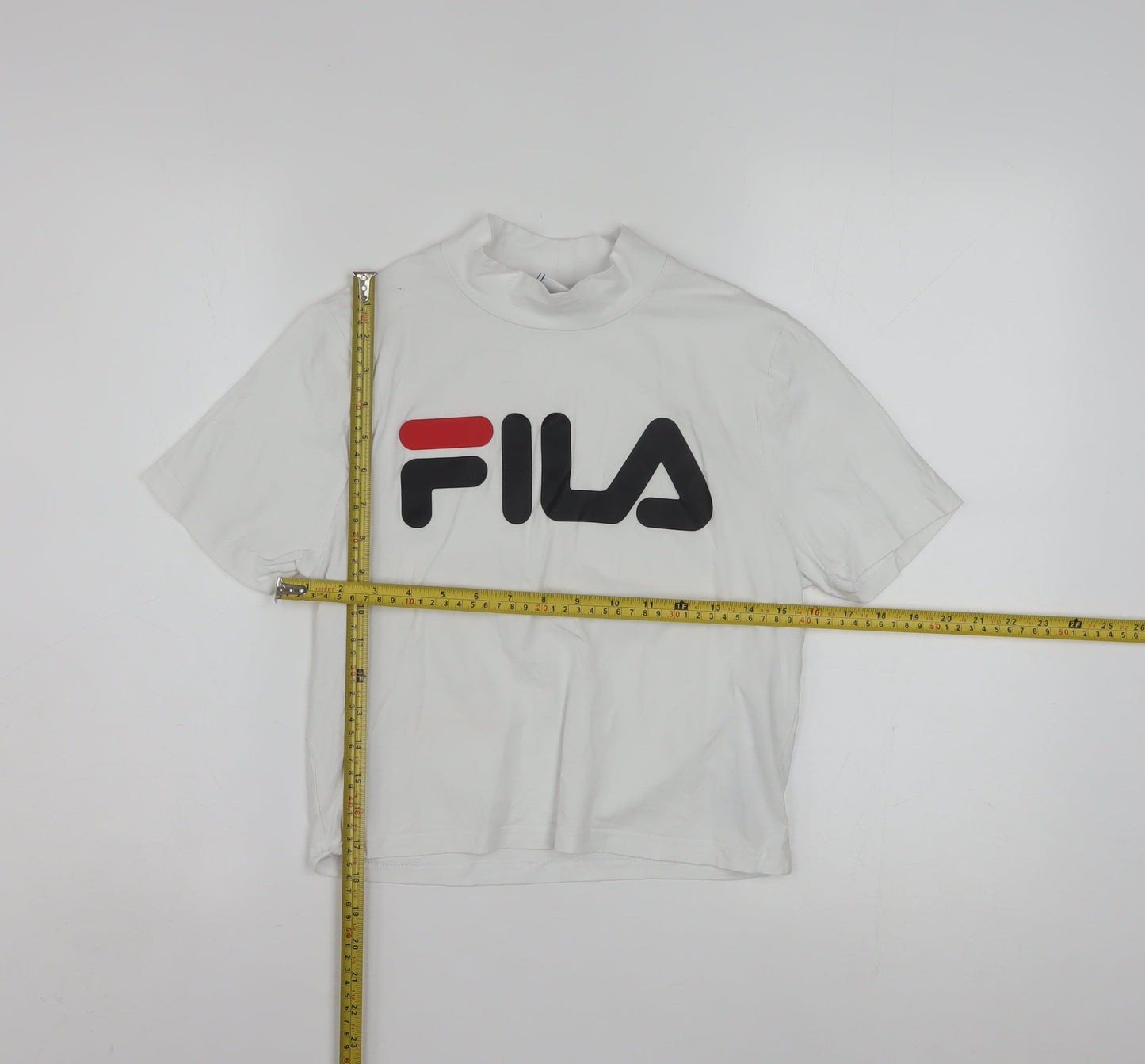 FILA Women's White Cropped T-Shirt High Neck Short Sleeve M