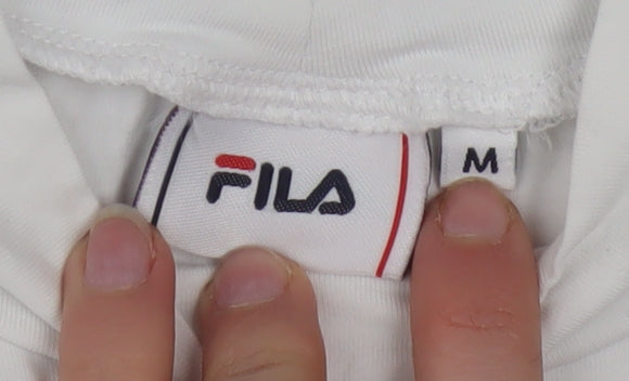 FILA Women's White Cropped T-Shirt High Neck Short Sleeve M