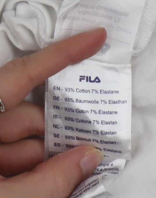 FILA Women's White Cropped T-Shirt High Neck Short Sleeve M