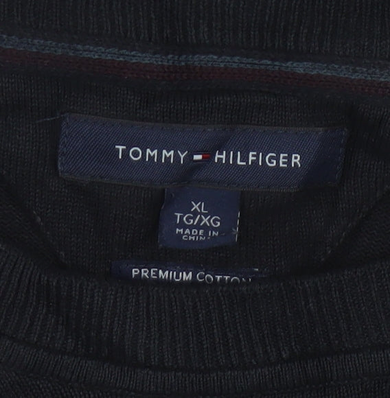 Tommy Hilfiger Men's Black XL Cotton Crew Neck Pullover Jumper