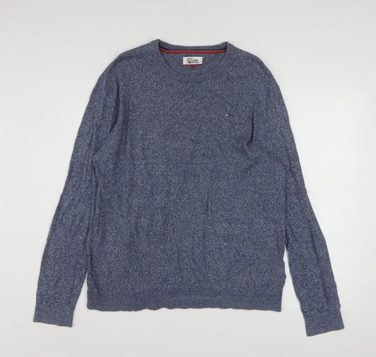 Tommy Hilfiger Men Blue Knit Cotton Crew Neck Pullover Sweatshirt L