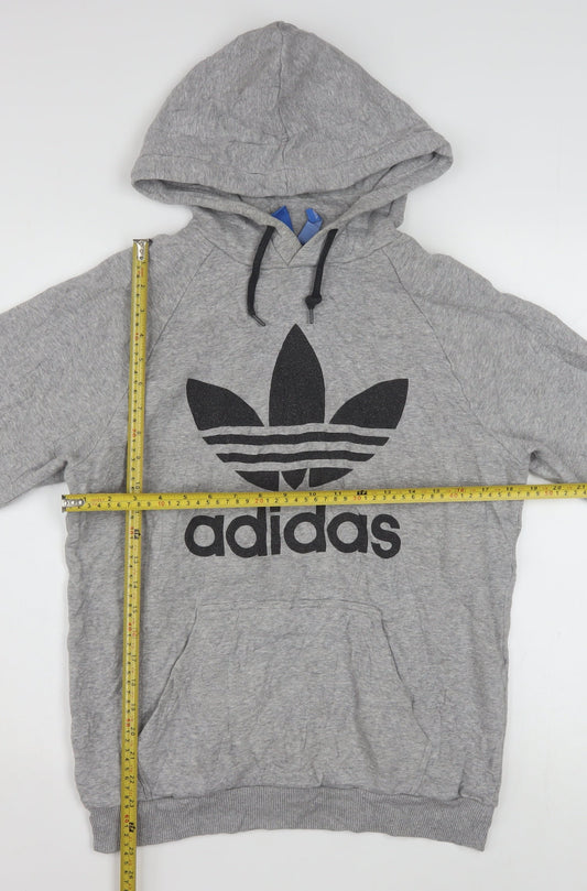 Adidas Mens Grey Pullover Hoodie M Graphic Logo Sportswear