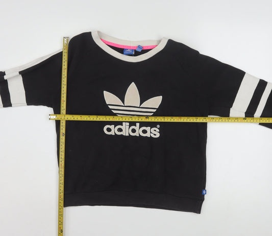 Adidas Women Black Beige Logo Crew Neck Long Sleeve Sweatshirt Size 10
