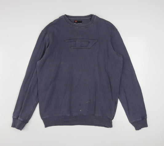 Diesel Men's Blue XL Pullover Sweatshirt Crew Neck Logo Cotton