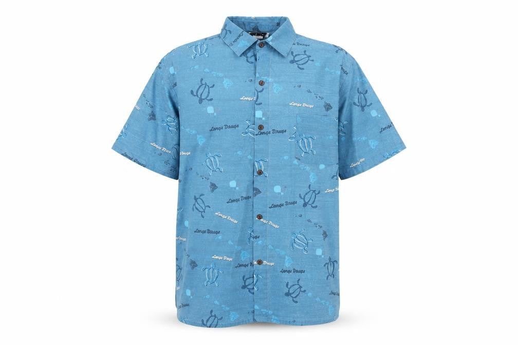Malihini Hawaii Men’s Blue XL Hawaiian Turtle Button-Up Shirt