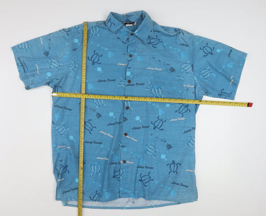 Malihini Hawaii Men’s Blue XL Hawaiian Turtle Button-Up Shirt