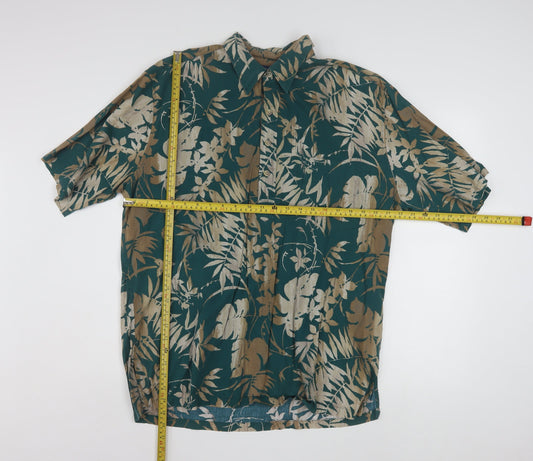 ONO & Company Men's Green Floral Hawaiian Shirt L Short Sleeve Cotton Viscose