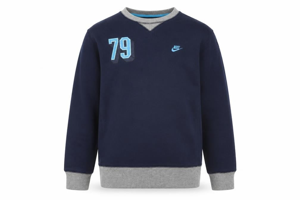 Front view of Nike boys’ navy blue sweatshirt xl 13-15 years crew neck cotton blend