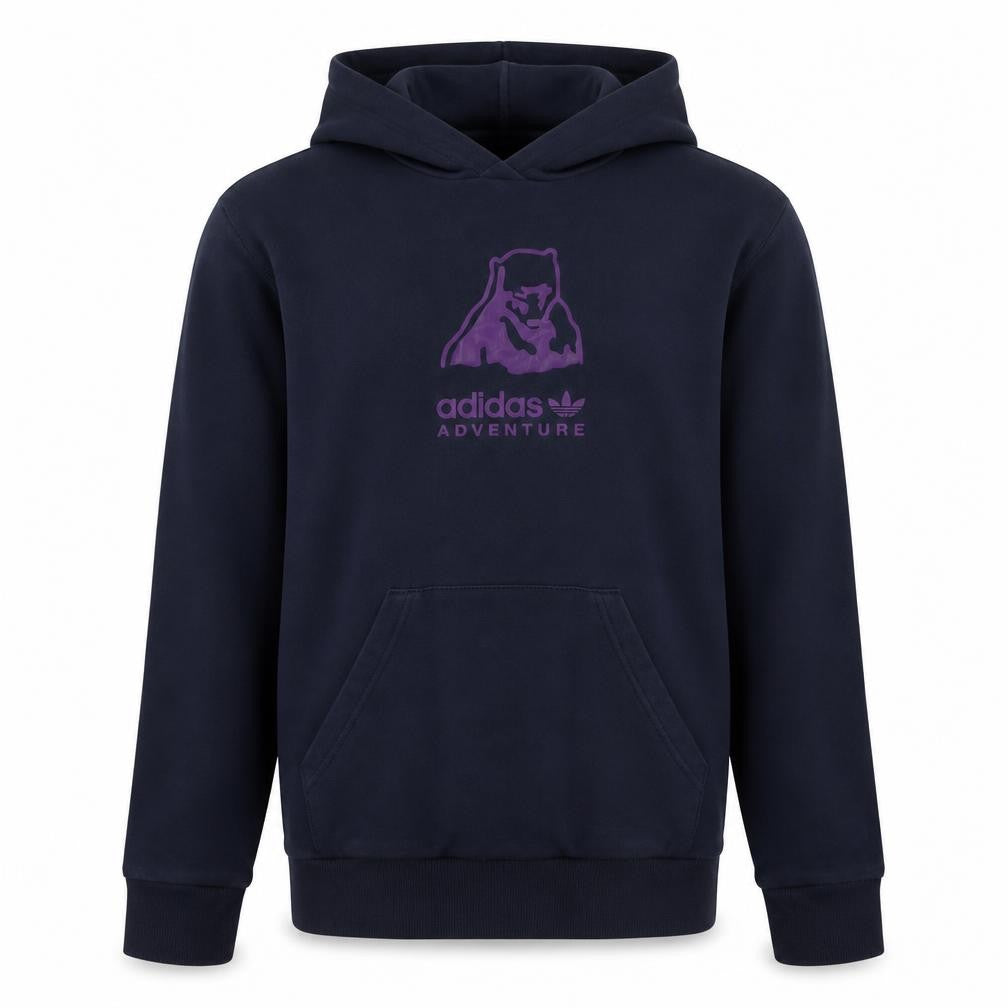 Front view of Adidas boys’ navy adventure pullover hoodie xl 15-16 years cotton blend