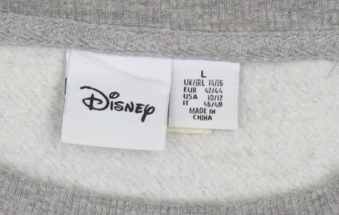 Disney Women Grey Minnie Mouse Sweatshirt Size L 14/16 Crew Neck