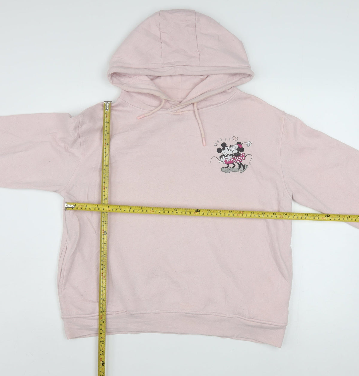 Back view of Disney Women Pink Hooded Pullover Hoodie UK 10/12 Small Minnie Mouse Print