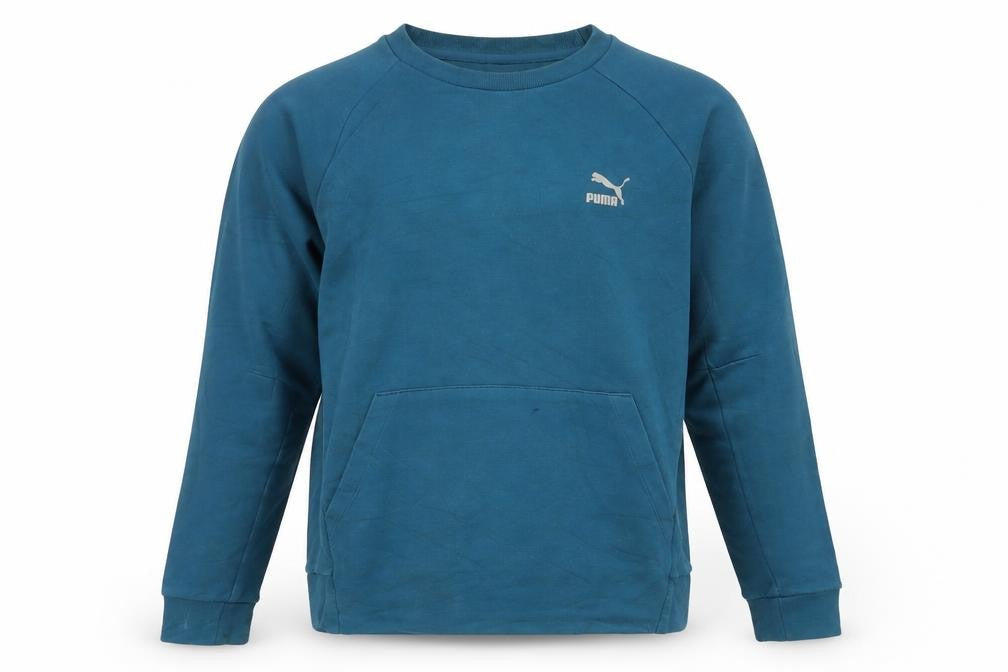Puma Men Blue Pullover Sweatshirt Medium Logo Cotton Blend
