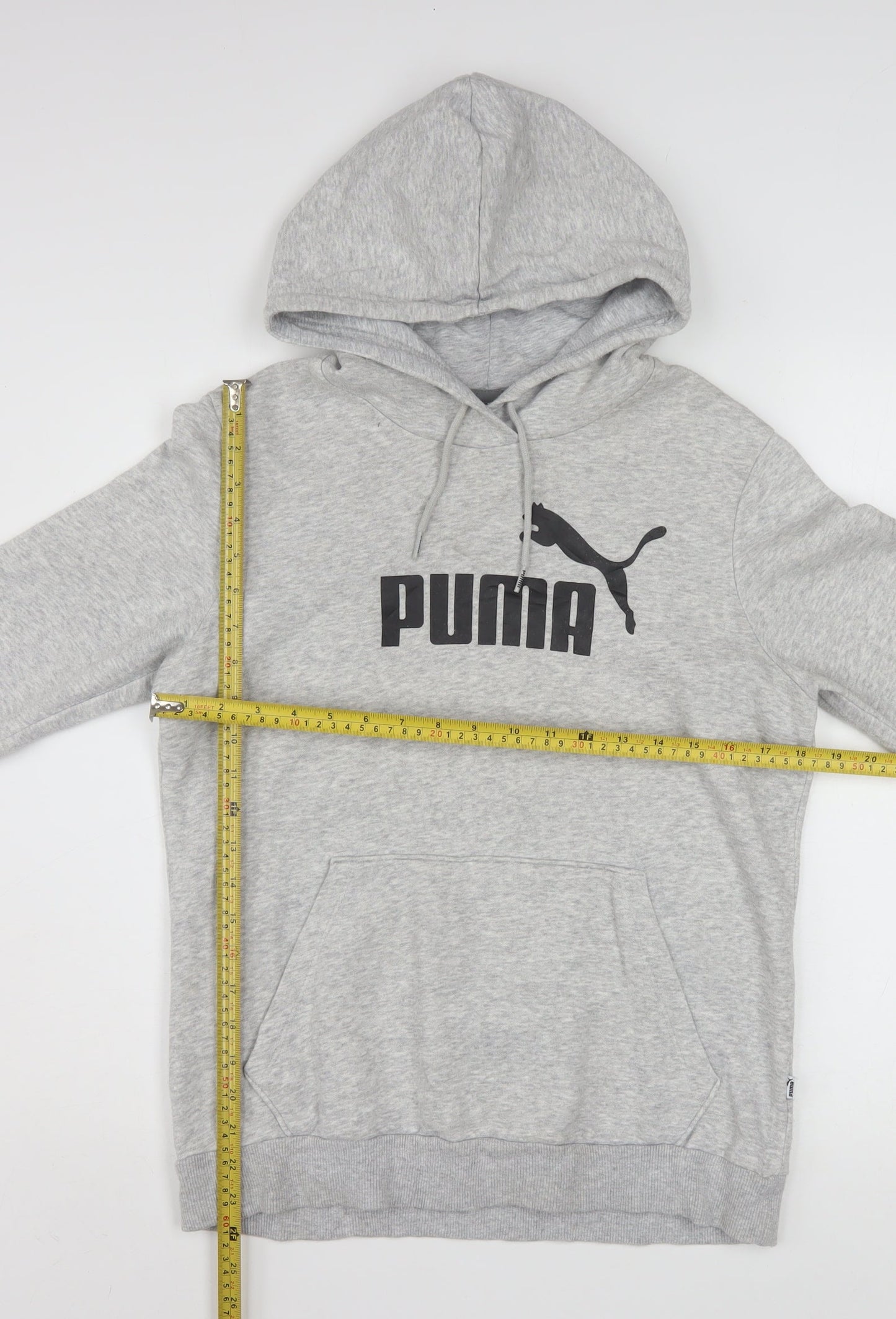 Puma Women Grey Pullover Hoodie Size 14 Graphic Logo Hooded Sweatshirt