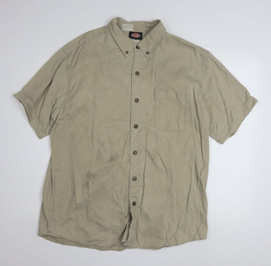 Dickies Men's Beige XL Button-Up Short Sleeve Cotton Shirt