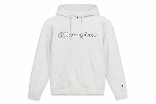 Champion Men's White Medium Pullover Hoodie Embroidered Logo Classic Fit