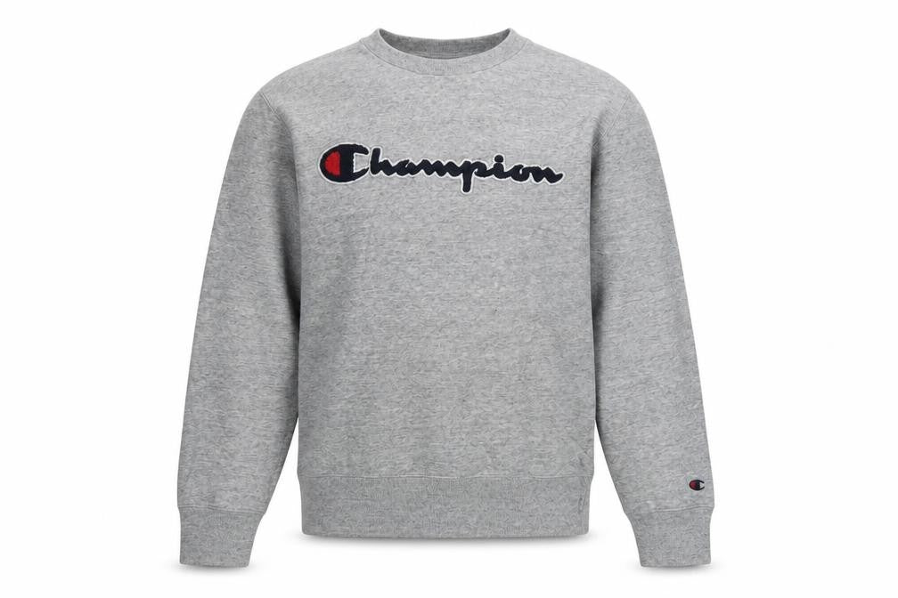 Champion Men Grey Small Pullover Sweatshirt Logo Crew Neck Classic