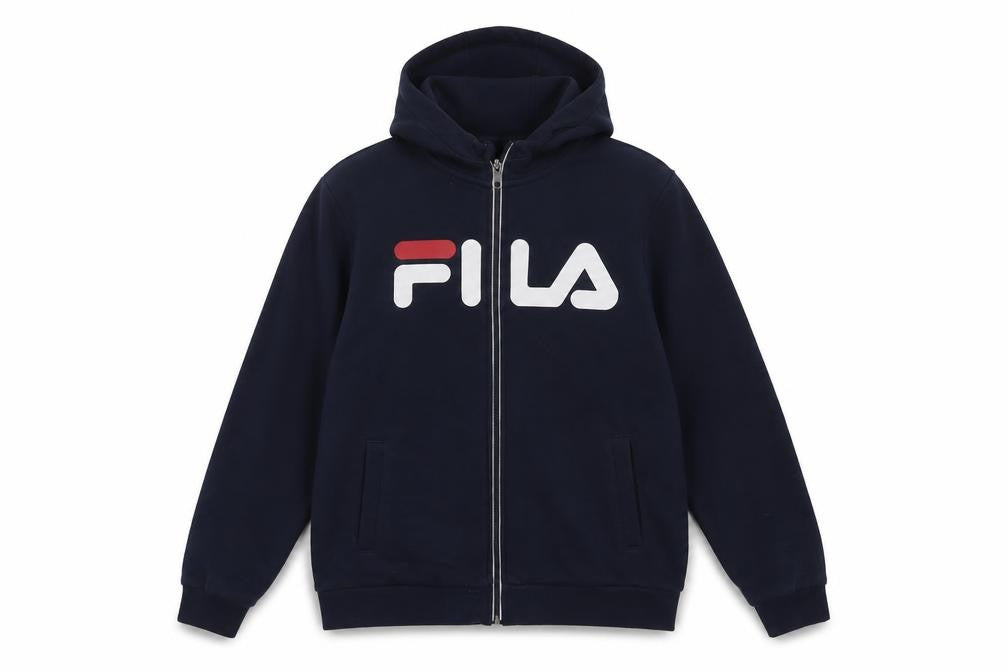 Fila Boys Navy Blue Full Zip Hoodie 158-164cm Logo Cotton Blend