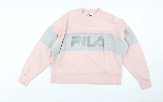 FILA Women's Pink & Grey Logo Sweatshirt Small Cotton Blend