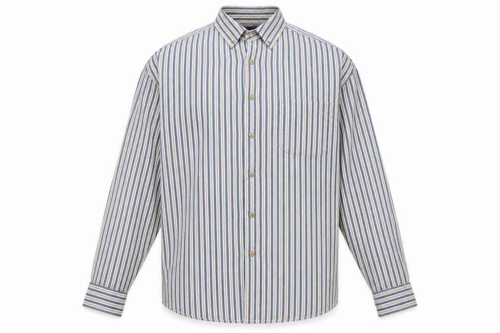 Basic Editions Men's Blue Striped 2XL Tall Cotton Button-Up Shirt