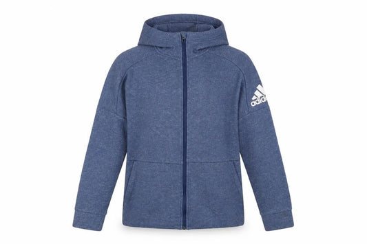 Adidas Boys Blue Full Zip Hoodie Size 13-14 Years Cotton Blend Sportswear
