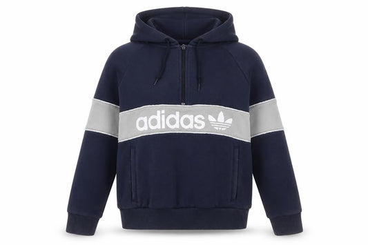Adidas Women Navy & Grey 1/2 Zip Hoodie UK 8 Cotton Blend Classic