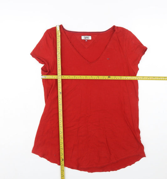Tommy Jeans Women's Red V-Neck Cotton T-Shirt Size M