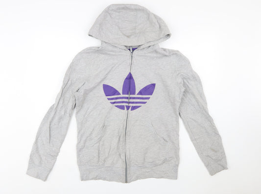 Adidas Women Grey Full Zip Hoodie with Purple Logo Size M