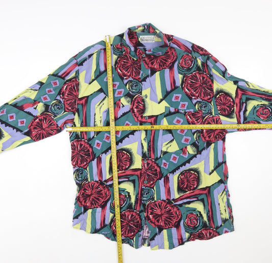 City Streets Men's Multicoloured 90s Retro Rayon Long Sleeve Button-Up Shirt L