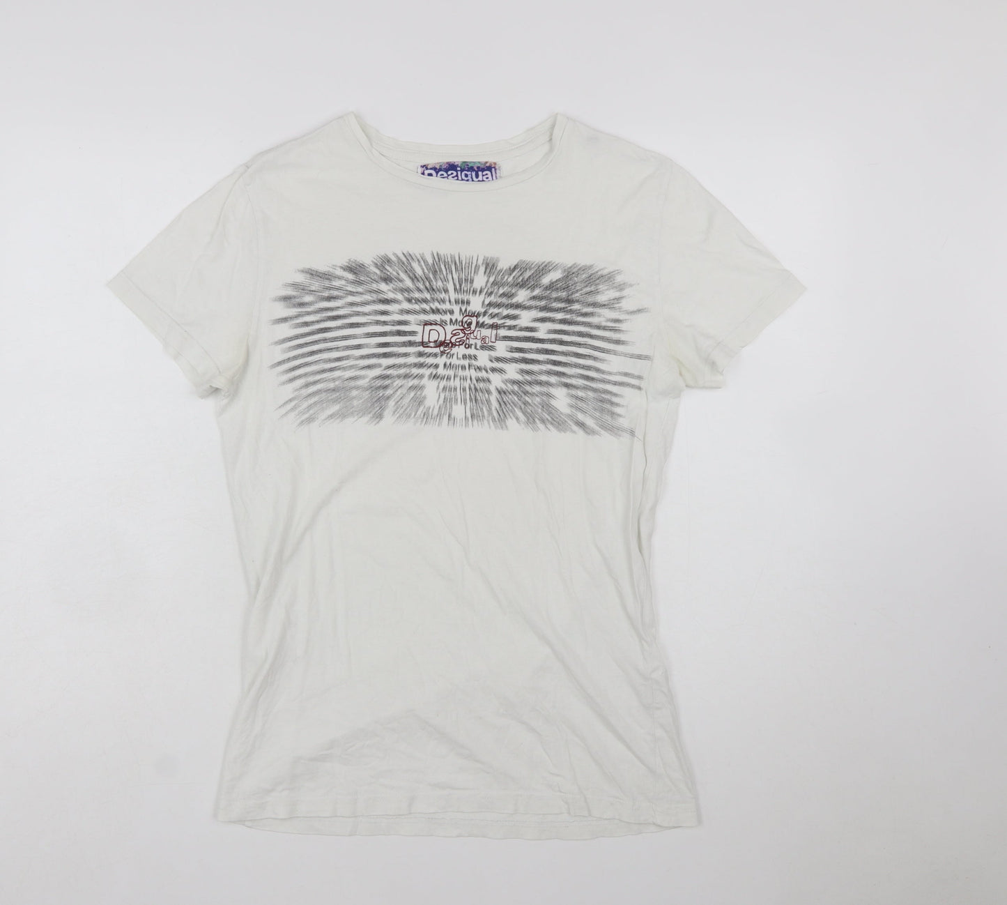 Desigual Women White Graphic Basic T-Shirt Size M