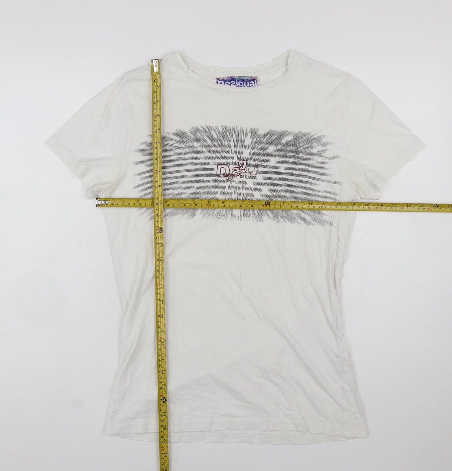 Desigual Women White Graphic Basic T-Shirt Size M