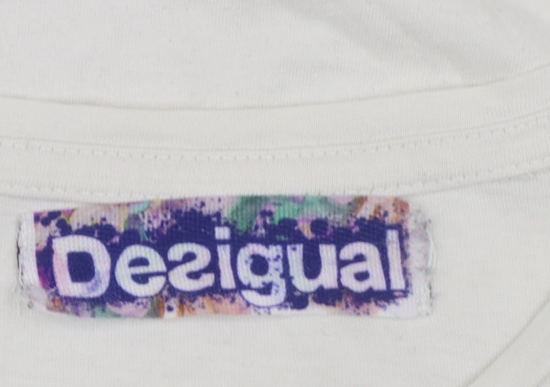 Desigual Women White Graphic Basic T-Shirt Size M