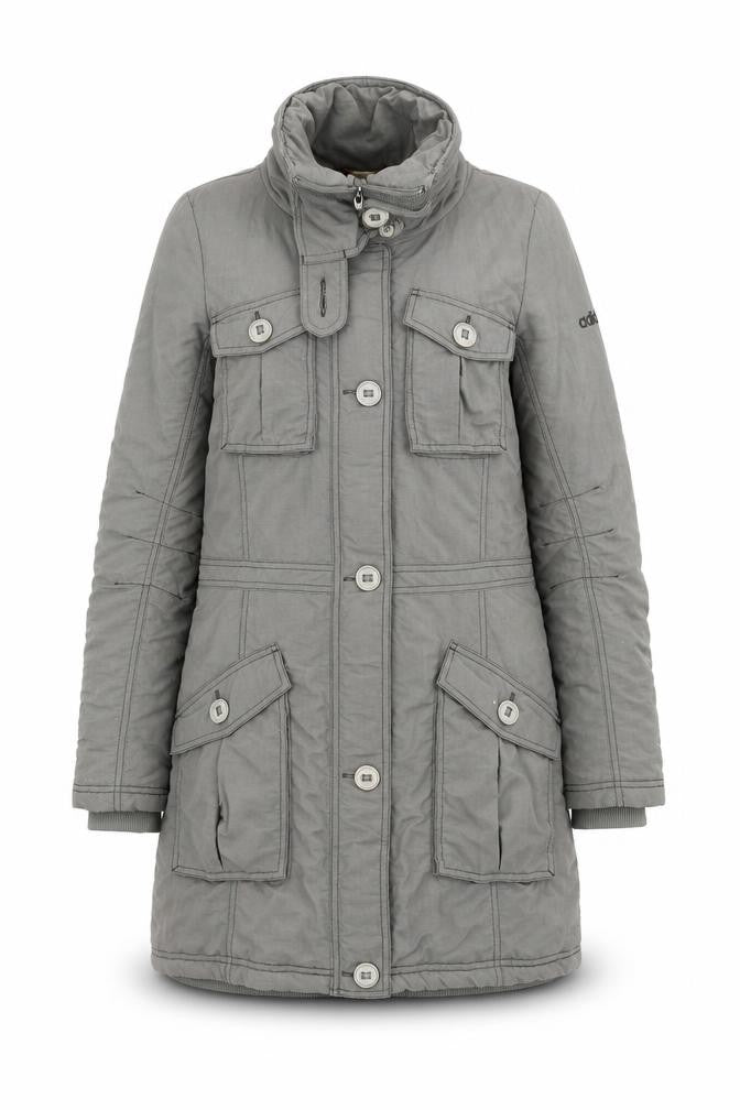 Adidas Womens Grey Long Parka Coat Size 12 Nylon Winter Jacket