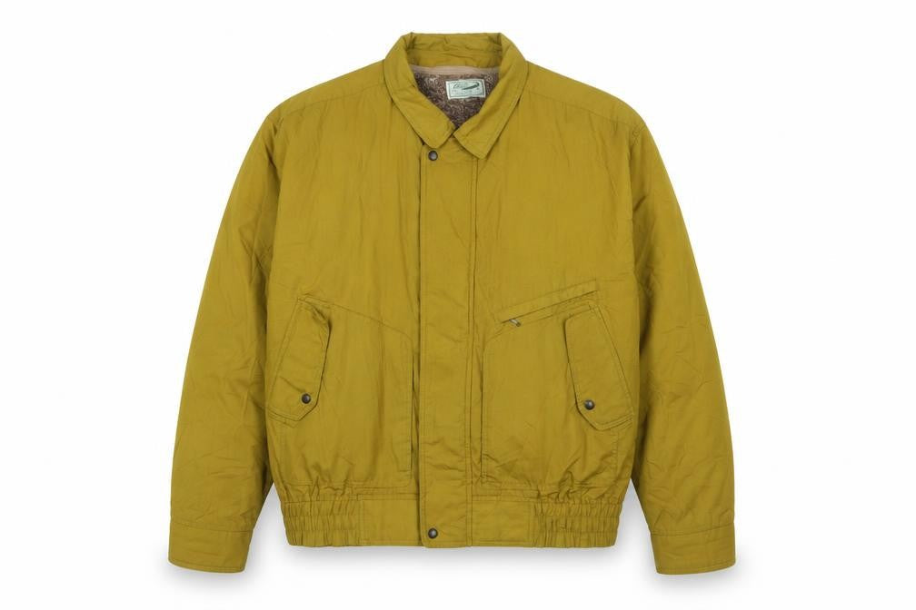 Crocodile Men's Yellow XL Bomber Jacket Faux Fur Lined Vintage Style