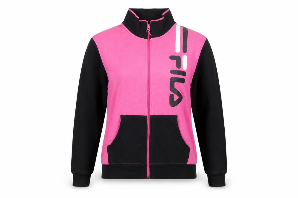 Fila Womens Pink Black Full Zip Sweatshirt Hoodie L Size