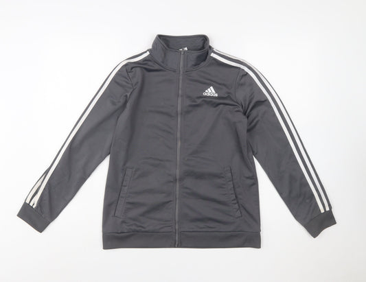 Adidas Boys Grey Full Zip Sweatshirt 14-16 Years Logo Collar Sports Top