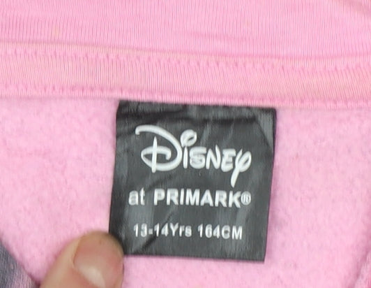 Brand and care label for Disney at Primark girls’ pink tie dye mickey mouse fleece hoodie 13-14 years
