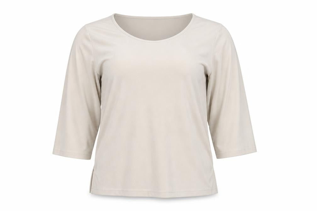 South One Women Beige Basic 3/4 Sleeve Polyester T-Shirt M