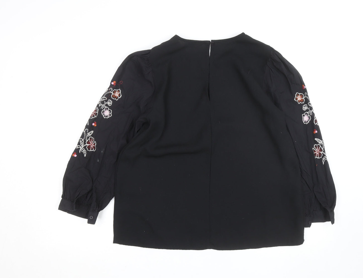 Great Plains Women Black Embroidered Long Sleeve Blouse Size 12