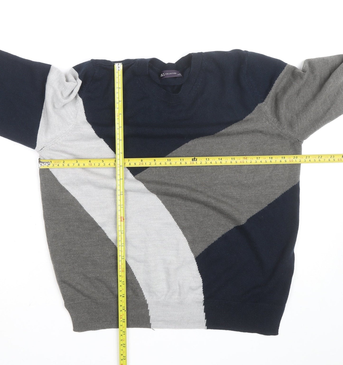 Marks and Spencer Men's Grey Geometric Pullover Jumper Size L