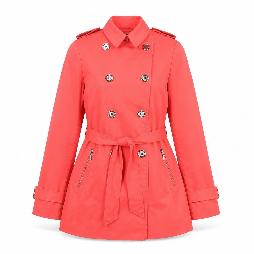 Front view of Principles Petite by Ben de Lisi Pink Trench Coat, size UK 10, Women’s Mid-Length Belted