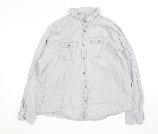 Lee Men's Grey Long Sleeve Regular Fit Cotton Button-Up Shirt Size L