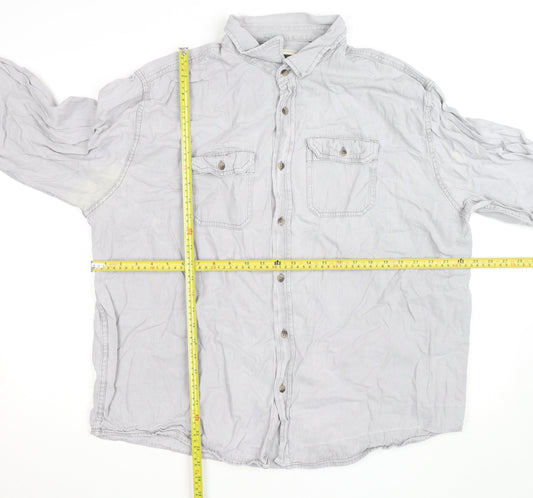 Lee Men's Grey Long Sleeve Regular Fit Cotton Button-Up Shirt Size L