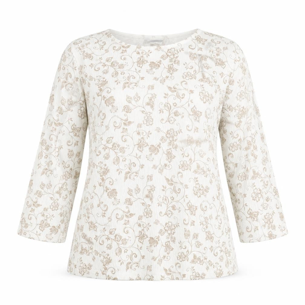 Croft & Barrow Women’s Beige Floral Petite L Long Sleeve Top