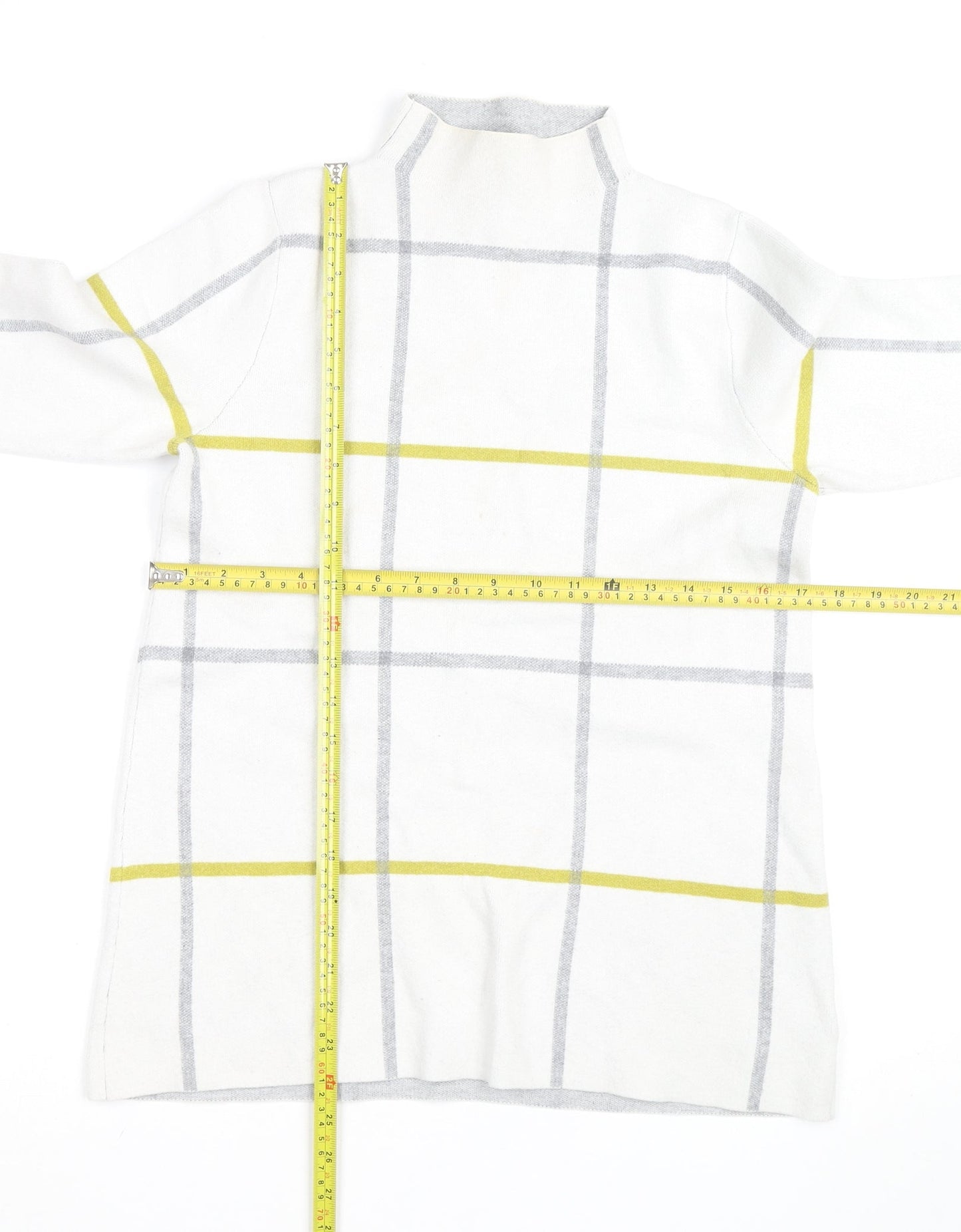 Tahari Women's White Mock Neck Check Knit Jumper Size S