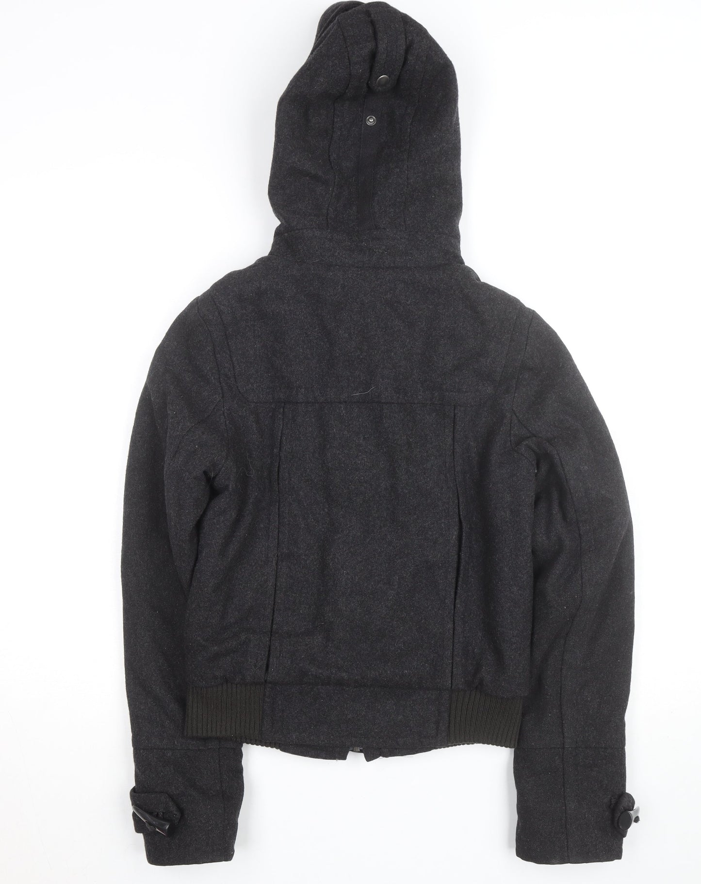 Topshop Women Black Wool Blend Duffle Hooded Jacket Size 6