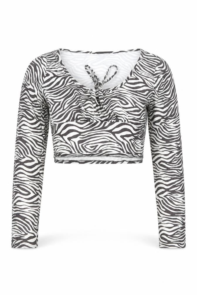 Wednesday's Girl Women's Multicoloured Zebra Print Cropped V-Neck Long Sleeve Top M
