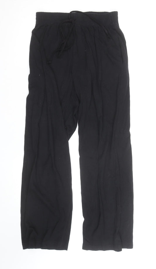R&S Womens Black Cotton Relaxed Drawstring Casual Trousers Size M
