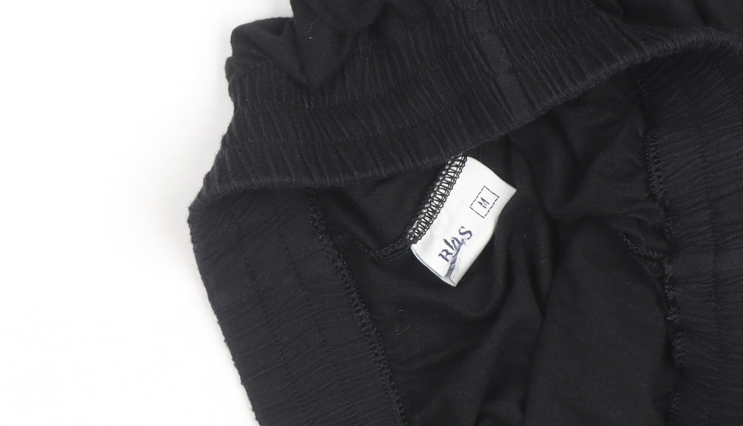 R&S Womens Black Cotton Relaxed Drawstring Casual Trousers Size M