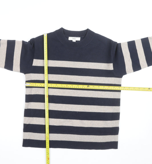 Marks and Spencer Mens Blue Striped Cotton Cashmere Jumper S
